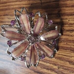 Glass stretch ring champagne and purple